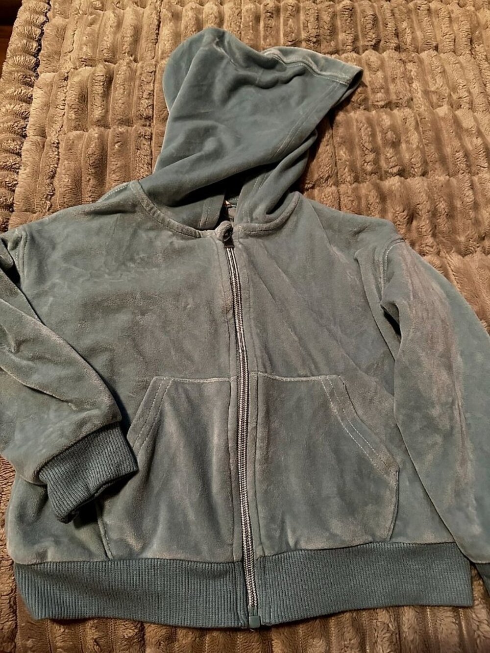 Jessica Simpson Children's Light Mint Green Velour Full Zip-Up Hoodie, Size 5T